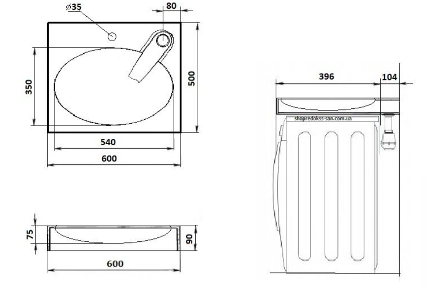 Redokss San OCEAN 60x50 cm Washbasin above a washing machine