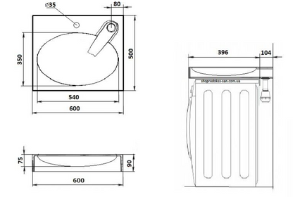 Redokss San OCEAN 60x50 cm Washbasin above a washing machine